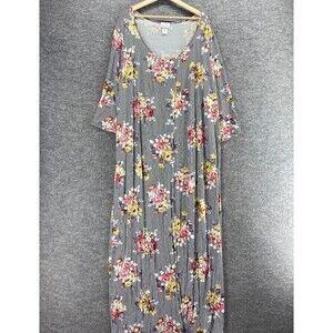 SWAK Dress Women 2X Plus Black Floral Maxi Long Long Sleeve Rayon Round Neck